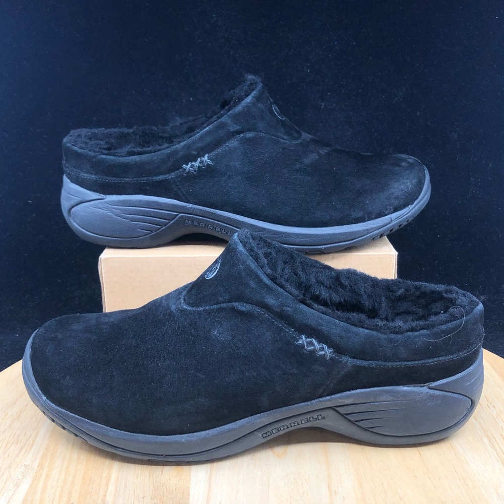 Merrell Encore Ice Women's Sz 9 Black Lined Slip On Mules Clogs fit like 8-8.5